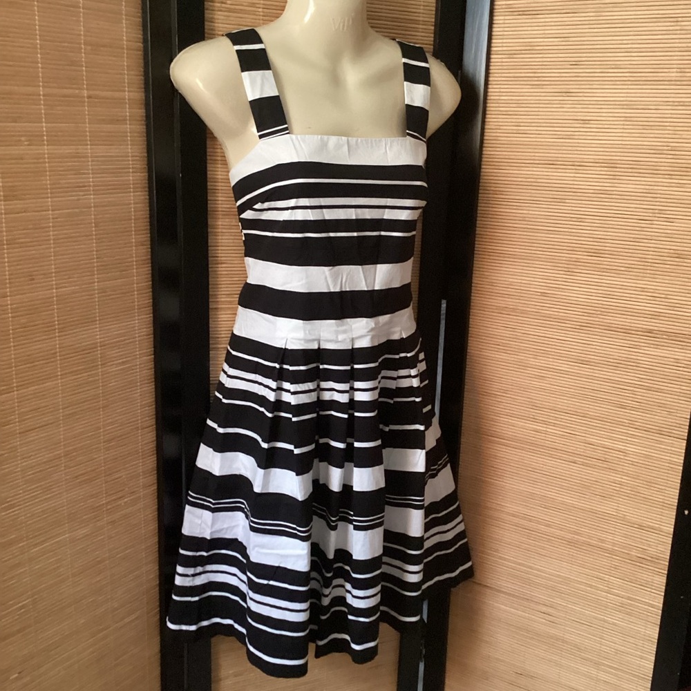 BANANA REPUBLIC Striped Dress Sz 4 NWOT Black and White pleated